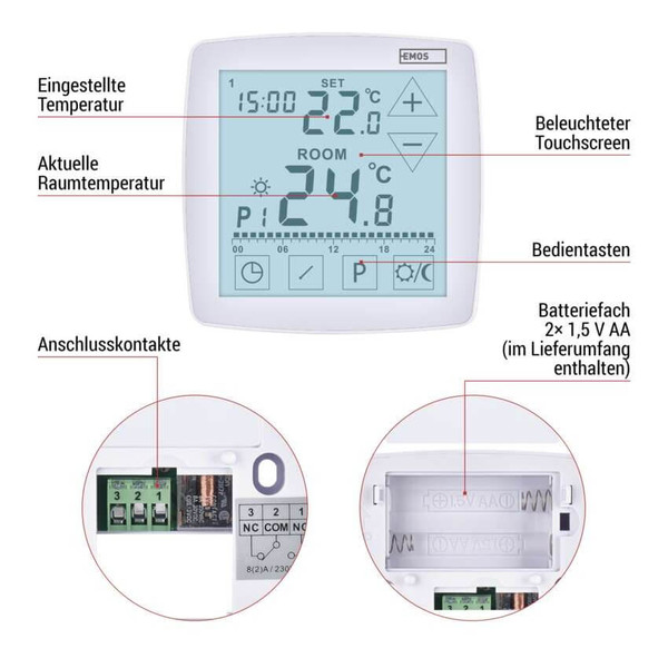 Emos Raumthermostat OpenTherm programmierbar verkabelt 7-30°C P56A02