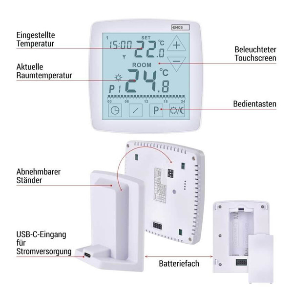 Emos Raumthermostat OpenTherm programmierbar kabellos 7-30°C 0,1°C P56A11