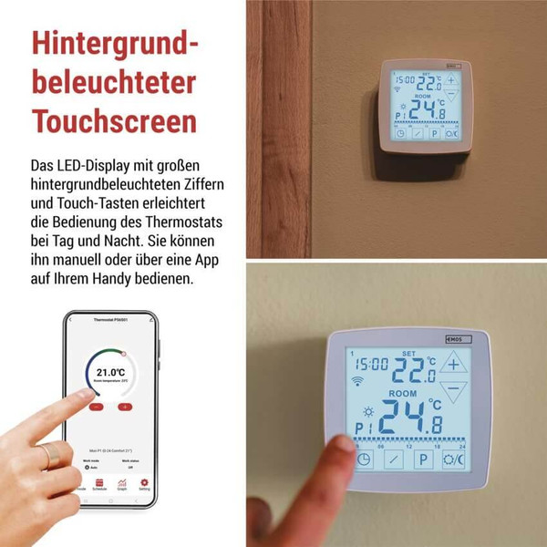 Emos Raumthermostat GoSmart WiFi programmierbar verkabelt 7-30°C P56S01