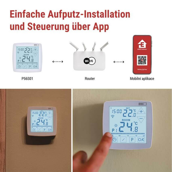 Emos Raumthermostat GoSmart WiFi programmierbar verkabelt 7-30°C P56S01