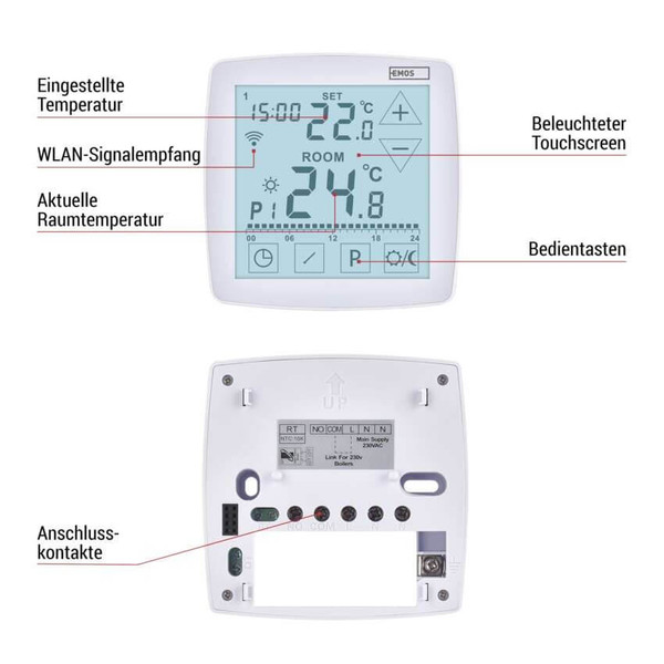 Emos Raumthermostat GoSmart WiFi programmierbar verkabelt 7-30°C P56S01