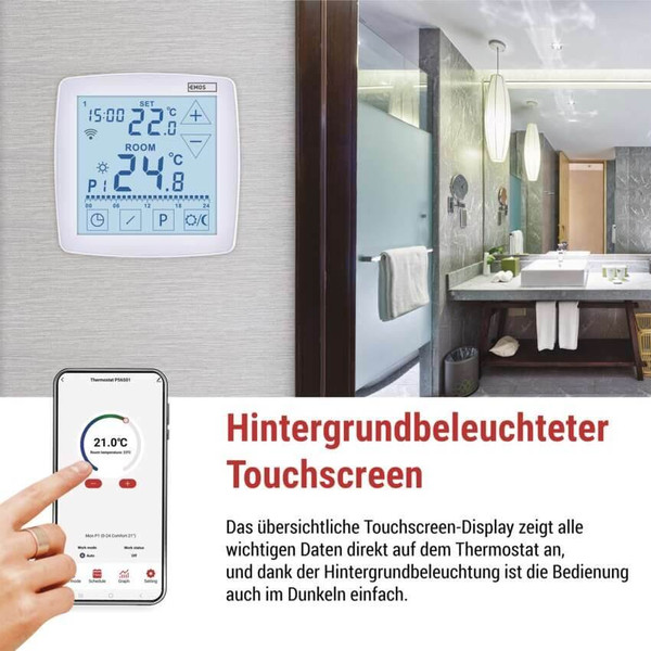 Emos Fußbodenheizungs-Thermostat GoSmart Fußbodenheizung WiFi programmierbar verkabelt P56S01F