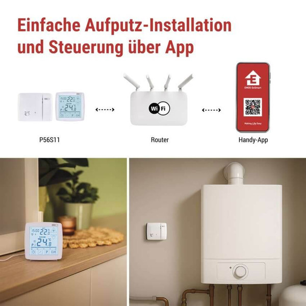 Emos Raumthermostat GoSmart WiFi programmierbar kabellos 7-30°C P56S11
