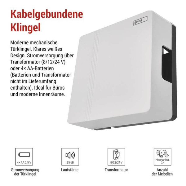 Emos Türklingel verkabelt 4x AA/Transformer ohne Lautstärkeregelung P57101