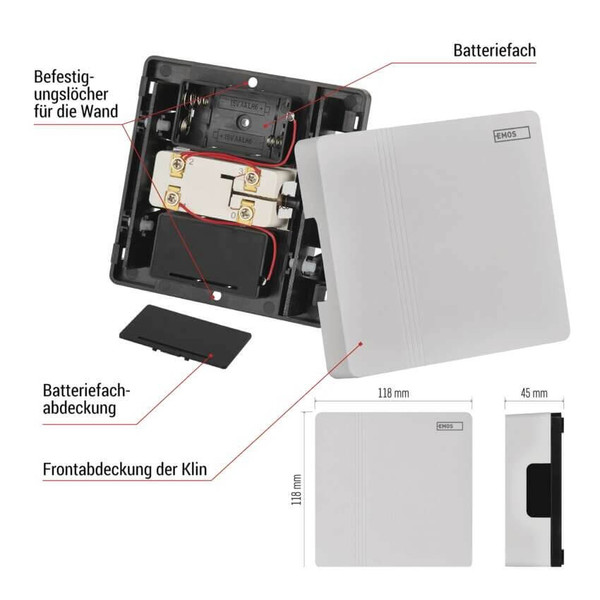 Emos Türklingel verkabelt 4x AA/Transformer ohne Lautstärkeregelung P57101