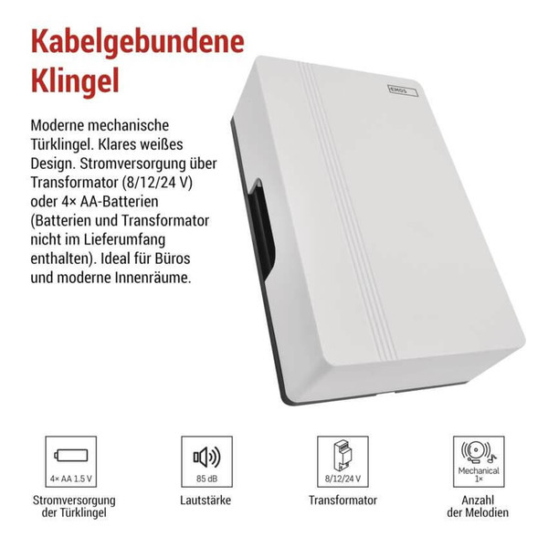 Emos Türklingel verkabelt 4x AA/Transformer ohne Lautstärkeregelung P57102