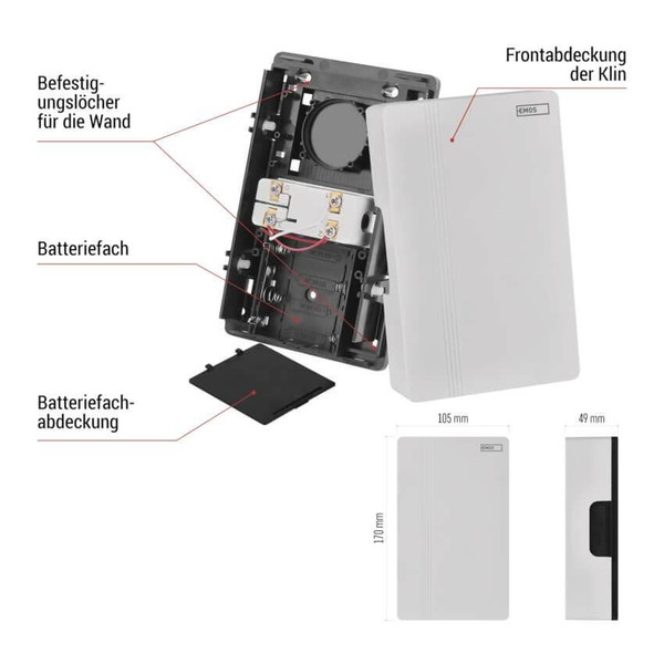 Emos Türklingel verkabelt 4x AA/Transformer ohne Lautstärkeregelung P57102
