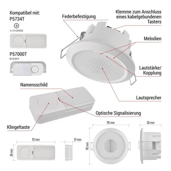 Emos Funkklingel kabellos und verkabelt 180m bis 8 Tasten P57103
