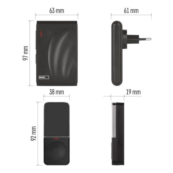 Emos Funkklingel netzbetrieben 150m 5 Stufen 100dB P5727N