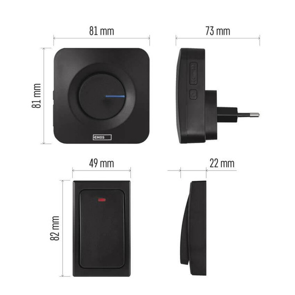Emos Funkklingel netzbetrieben batterielose Taste 180m Schwarz P5729B