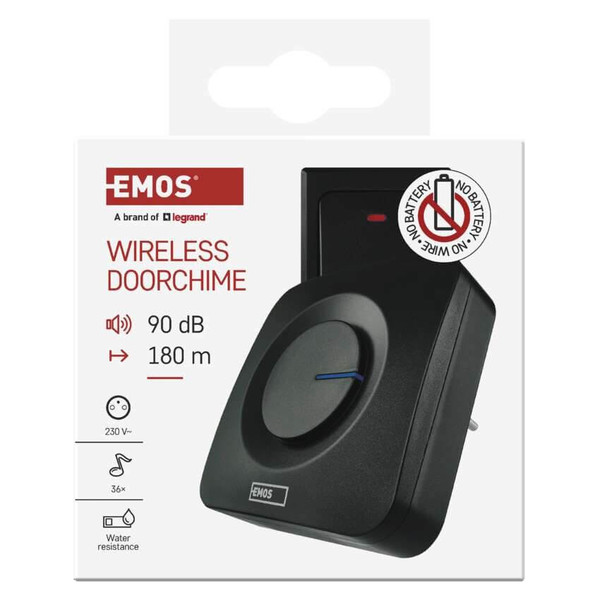 Emos Funkklingel netzbetrieben batterielose Taste 180m Schwarz P5729B