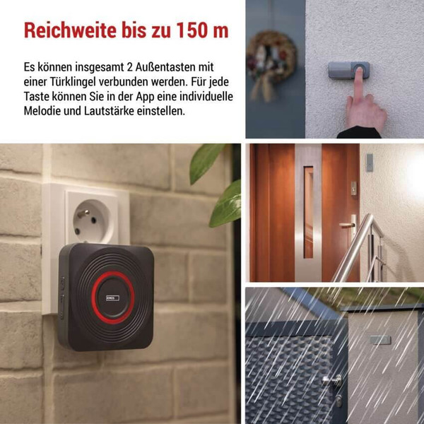 Emos Funkklingel GoSmart WiFi Schwarz/Silber 150m bis 8 Tasten P5735SS