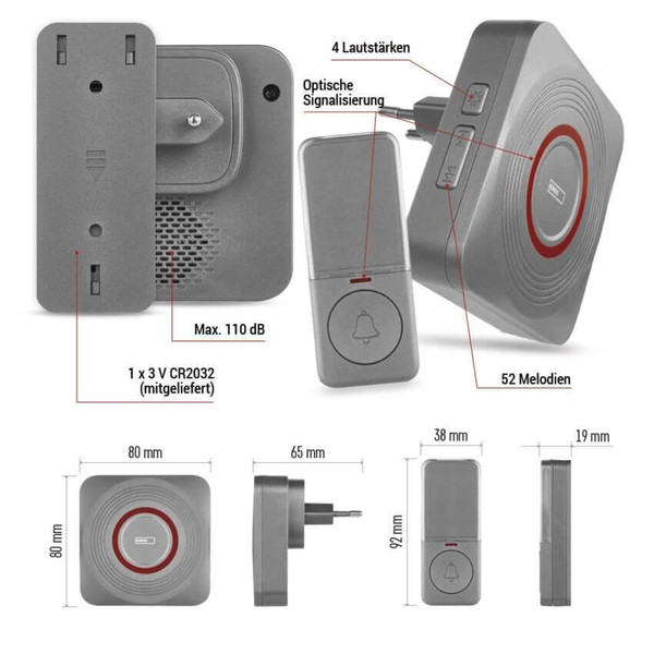 Emos Funkklingel GoSmart WiFi Schwarz/Silber 150m bis 8 Tasten P5735SS