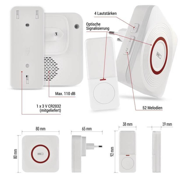 Emos Funkklingel GoSmart WiFi Weiß/Silber 150m bis 8 Tasten P5735WS
