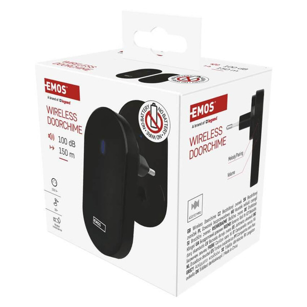 Emos Funkklingel batterielose Taste 38 Melodien Schwarz P5739B
