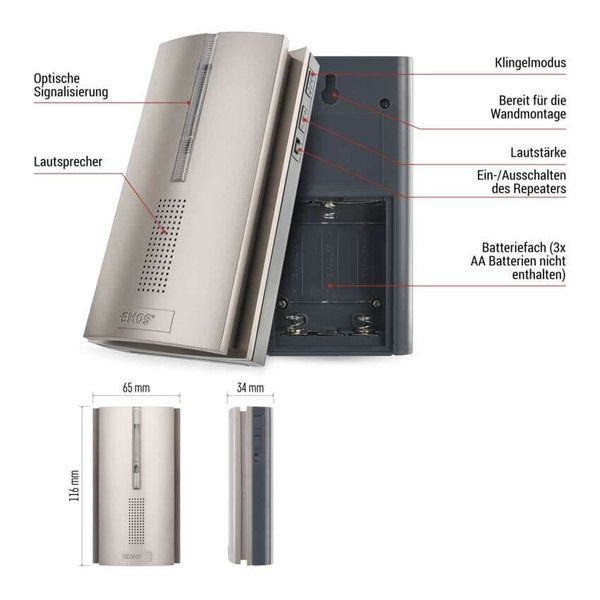 Emos Funkklingel Zusatzklingel für P5760N P5763N 3x AA P5763RN