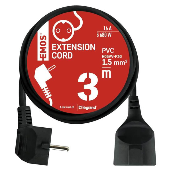 Emos Anschlussleitung 3m Schwarz PVC PC0123R