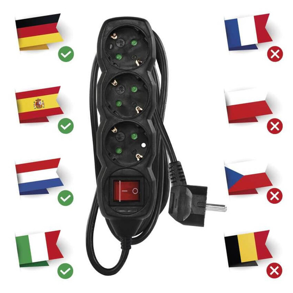 Emos Steckdosenleiste 3-fach mit Schalter 1,5m Schwarz PVC PC1321R