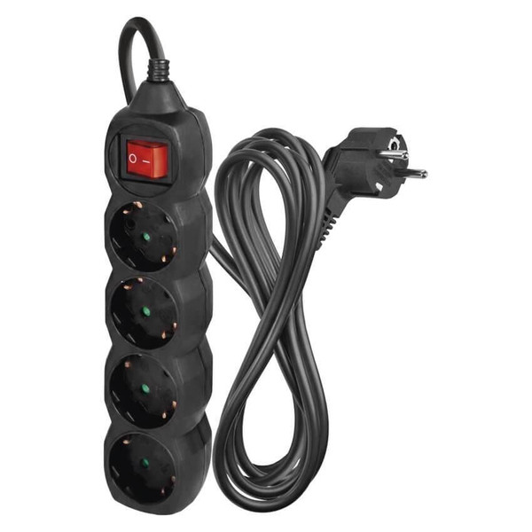 Emos Steckdosenleiste 4-fach mit Schalter 3m Schwarz PVC PC1423R