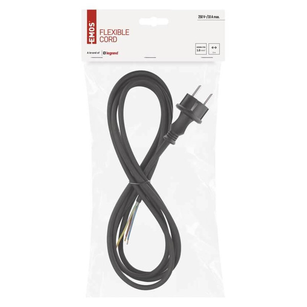 Emos Anschlussleitung Gummi/Neopren 3x1mm² 3m H05RN Schwarz S03130N