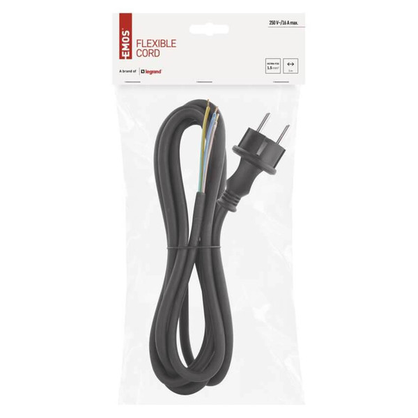 Emos Anschlussleitung Gummi/Neopren 3x1,5mm² 3m H07RN Schwarz S03230N