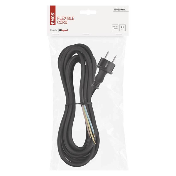Emos Anschlussleitung Gummi/Neopren 3x1,5mm² 5m H07RN Schwarz S03250N