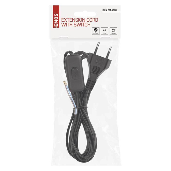 Emos Anschlussleitung PVC 2x0,75mm² mit Schalter 2m Schwarz S09272