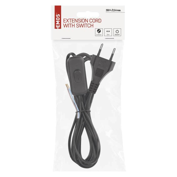 Emos Anschlussleitung PVC 2x0,75mm² mit Schalter 3m Schwarz S09273