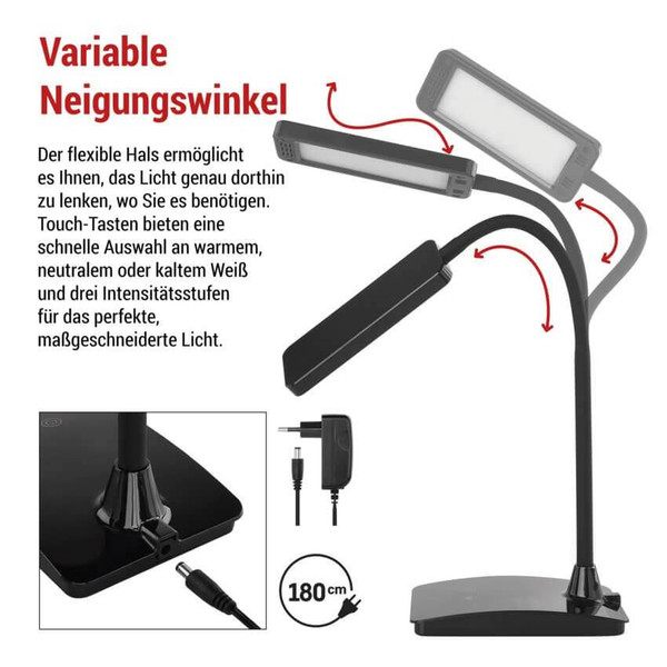 Emos LED Schreibtischleuchte 6W CCT warm-/neutral-/tageslichtweiss 3000K/4500K/6800K Schwarz 17x10,5cm Z7599B