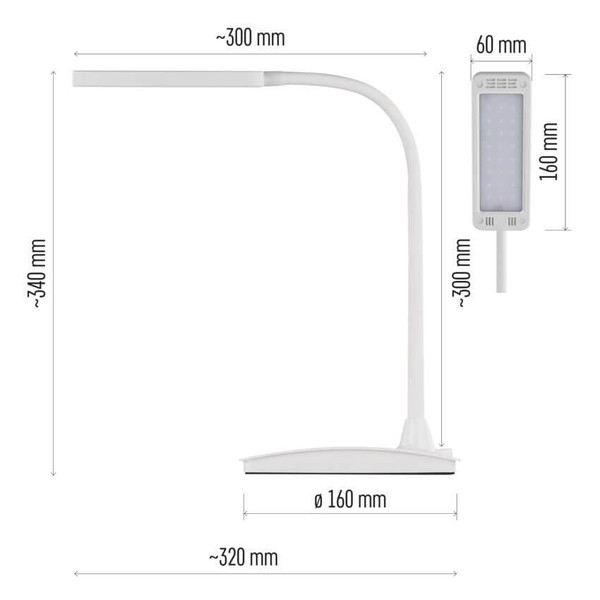 Emos LED Schreibtischleuchte 6W CCT warm-/neutral-/tageslichtweiss 3000K/4500K/6800K Weiß 17x10,5cm Z7599W