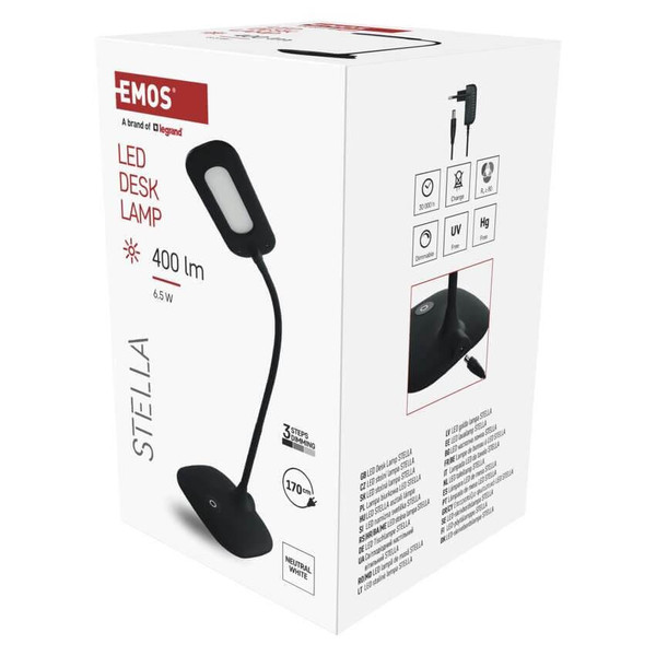 Emos LED Schreibtischleuchte 6,5W neutralweiss 4000K Schwarz 16x55cm Z7602B