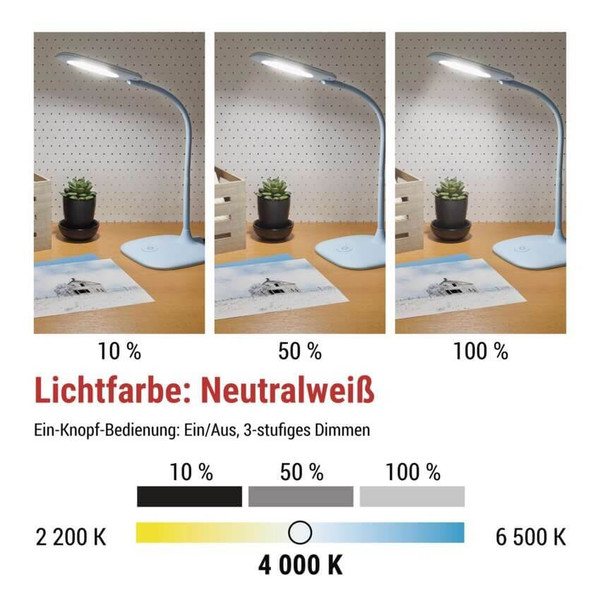 Emos LED Schreibtischleuchte 6,5W neutralweiss 4000K Blau 16x55cm Z7602BL