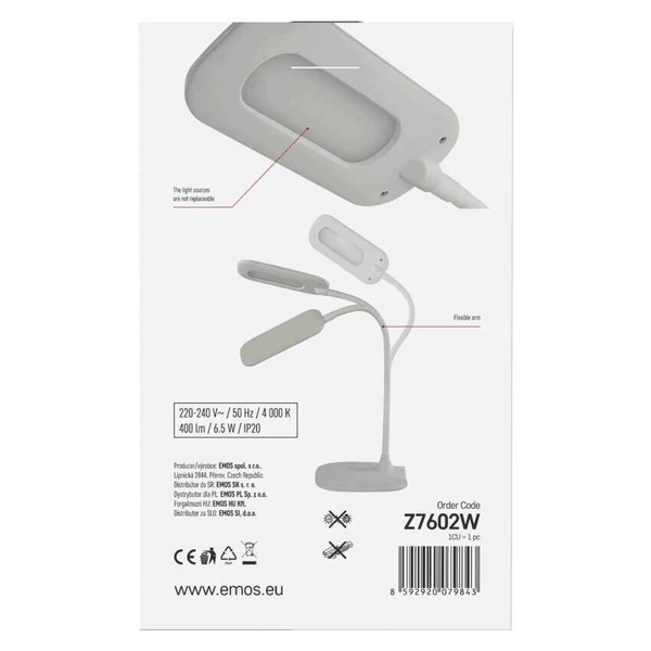 Emos LED Schreibtischleuchte 6,5W neutralweiss 4000K Weiß 16x55cm Z7602W