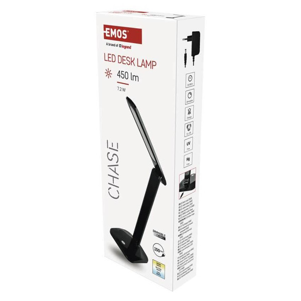 Emos LED Schreibtischleuchte 7,2W CCT warm-/neutral-/tageslichtweiss 2700K/4000K/6500K Schwarz 37x34cm Z7619B