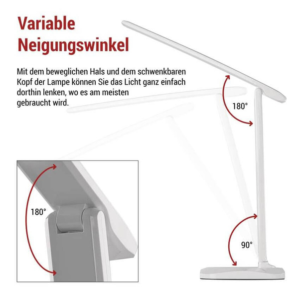 Emos LED Schreibtischleuchte 7,2W CCT warm-/neutral-/tageslichtweiss 2700K/4000K/6500K Weiß 37x34cm Z7619W