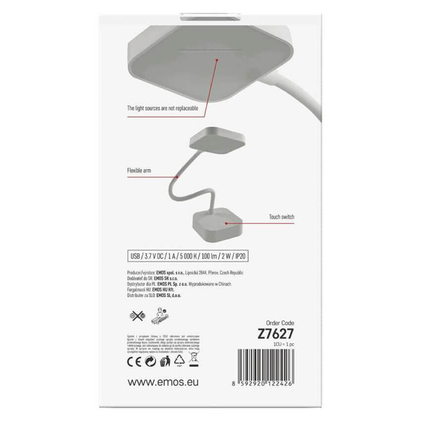 Emos LED Schreibtischleuchte 2W neutralweiss 5000K Akku Weiß Z7627