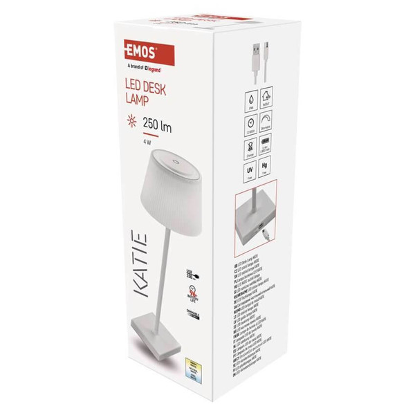 Emos LED Schreibtischleuchte 4W CCT warm-/neutralweiss 3000K/4000K/5000K Akku IP44 Weiß 33x13cm Z7630W