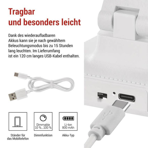 Emos LED Schreibtischleuchte 6W CCT warm-/tageslichtweiss 3000K/6500K Akku Weiß 25x24cm Z7631