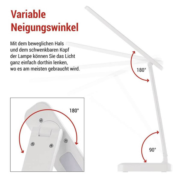 Emos LED Schreibtischleuchte 6W CCT warm-/tageslichtweiss 3000K/6500K Akku Weiß 25x24cm Z7631