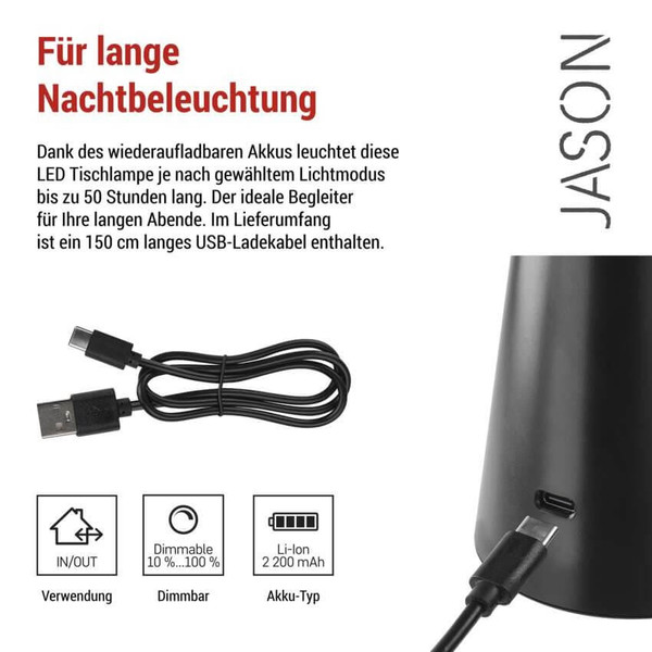 Emos LED Schreibtischleuchte 2,2W CCT warm-/neutralweiss 3000K/4000K/5000K Akku IP44 Schwarz 27x13cm Z7633