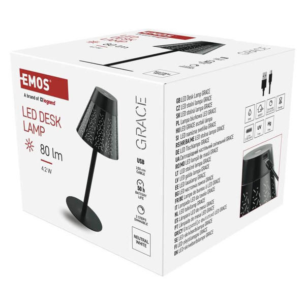 Emos LED Schreibtischleuchte 4,2W neutralweiss 4000K Akku IP44 Schwarz 35x13cm Z7634
