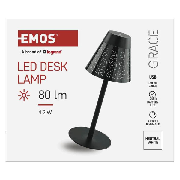 Emos LED Schreibtischleuchte 4,2W neutralweiss 4000K Akku IP44 Schwarz 35x13cm Z7634