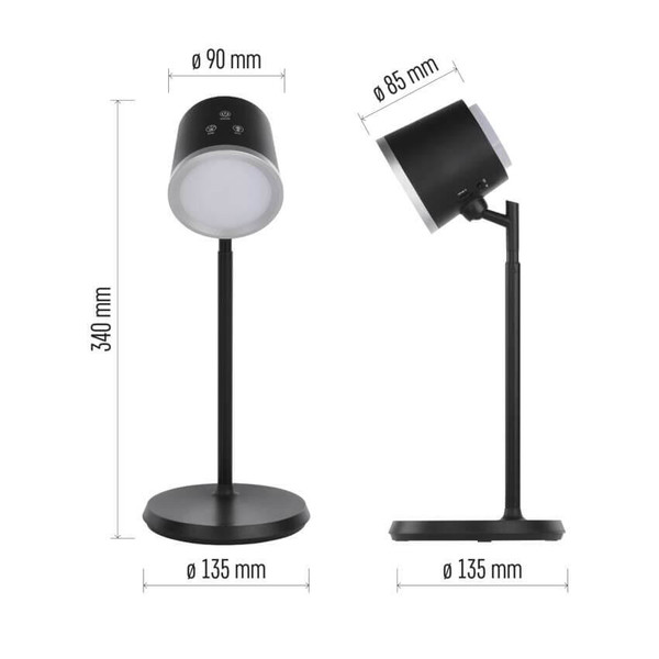 Emos LED Schreibtischleuchte 6W CCT warm-/neutral-/tageslichtweiss 3000K/4000K/6500K Akku Schwarz Aluminium 25x10cm Z7636B
