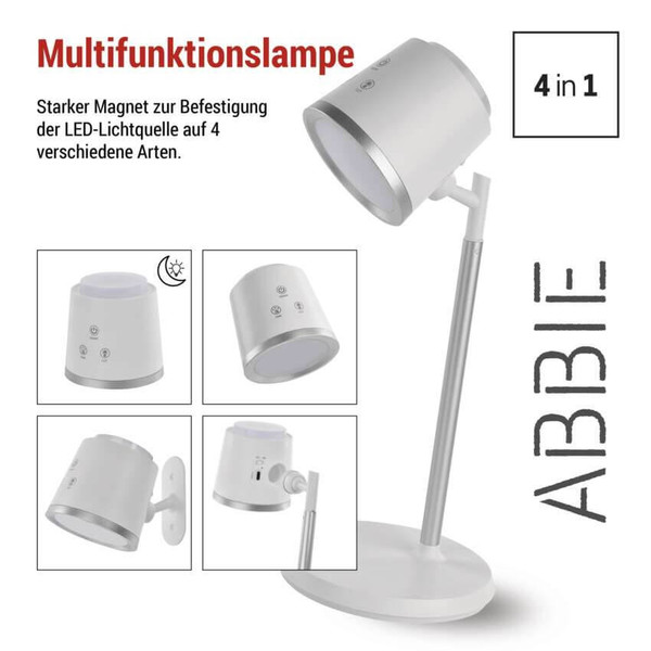 Emos LED Schreibtischleuchte 6W CCT warm-/neutral-/tageslichtweiss 3000K/4000K/6500K Akku Weiß Aluminium 25x10cm Z7636W