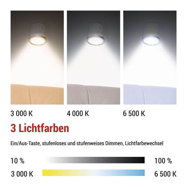 Emos LED Schreibtischleuchte 6W CCT warm-/neutral-/tageslichtweiss 3000K/4000K/6500K Akku Weiß Aluminium 25x10cm Z7636W