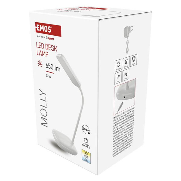 Emos LED Schreibtischleuchte 12W CCT warm-/neutral-/tageslichtweiss 3000K/4000K/6500K Weiß 30cm Z7638W