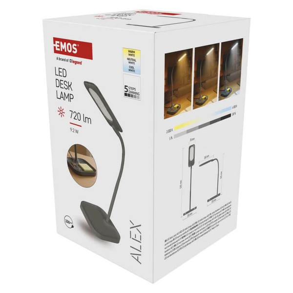 Emos LED Schreibtischleuchte 9,2W CCT warm-/tageslichtweiss 3000K/6000K dimmbar Dunkelgrau 15,5x15,5cm Z7644G