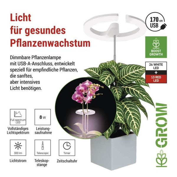 Emos LED Pflanzenleuchte 8W warmweiss 3100K dimmbar Weiß 12x12cm Z7902