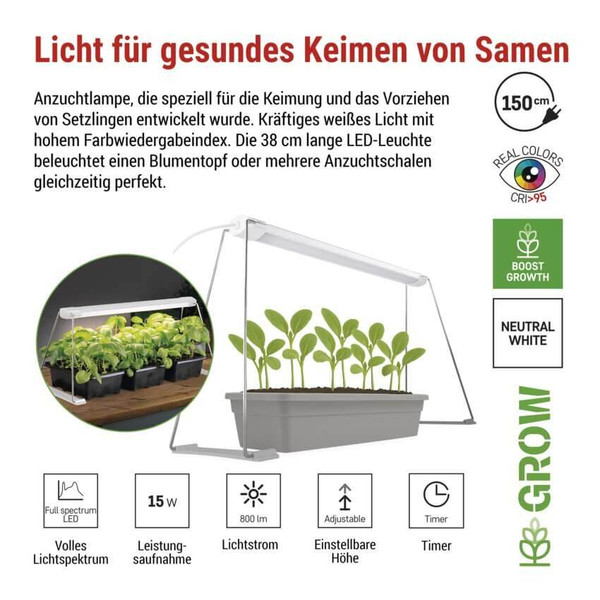 Emos LED Pflanzenleuchte 15W neutralweiss 3900K Weiß 54x18cm Z7903