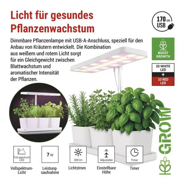 Emos LED Pflanzenleuchte 7W warmweiss 3200K dimmbar Weiß 32x13cm Z7904